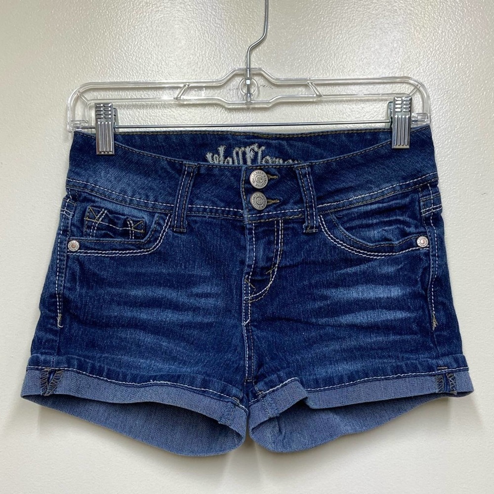 Wallflower Dark Wash Roll Hem Denim Shorts Juniors Size 3